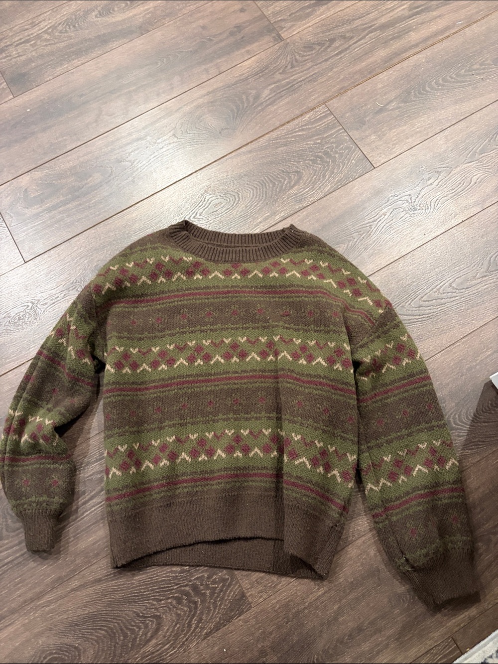 SHEIN Olive & Brown Fair Isle Crewneck Sweater